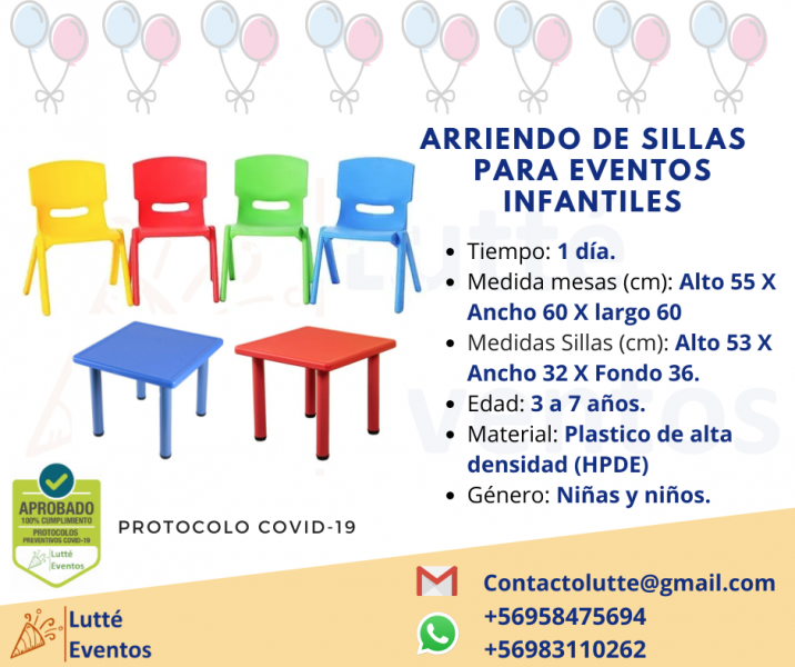 Arriendo de sillas infantiles - $1.500 - Lutte Eventos